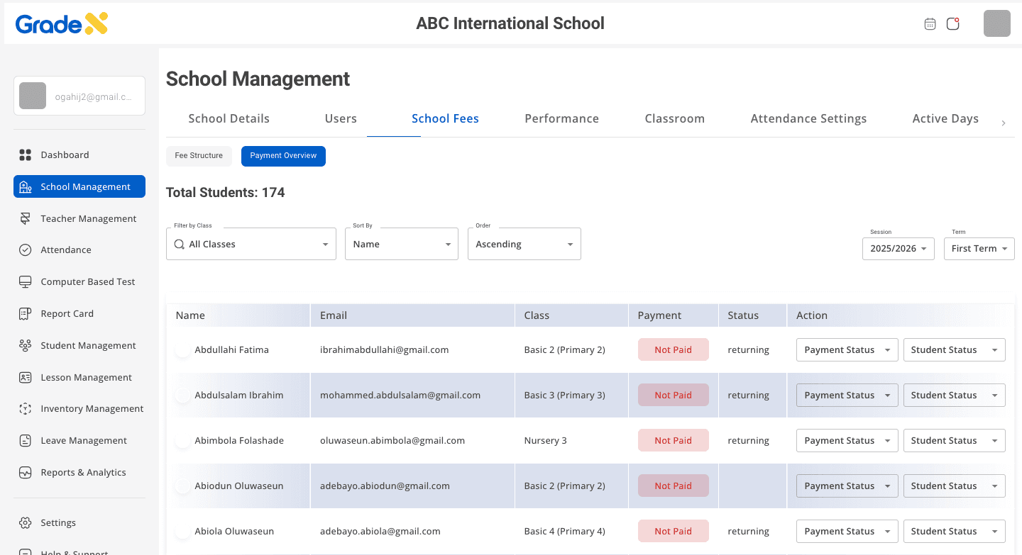 School management feature left