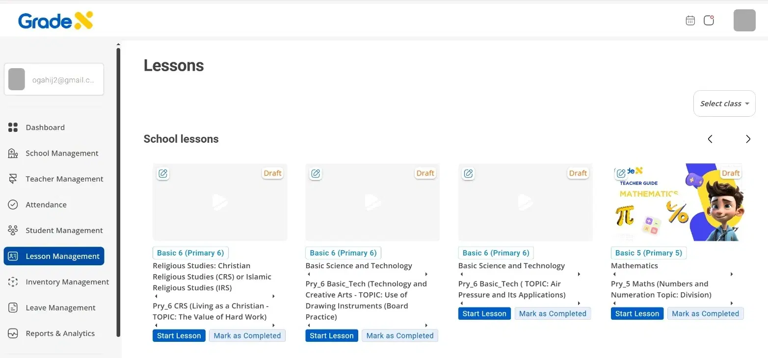 Learning management system on GRADEX