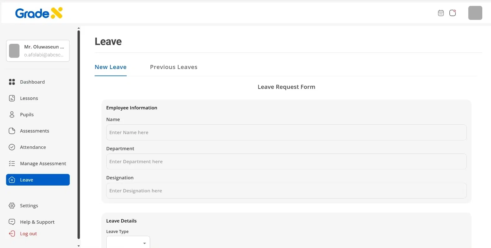 Leave management system on GRADEX